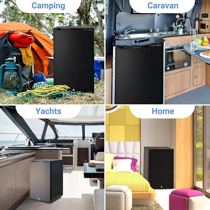 SMETA 12V RV Refrigerator 1.7 Cu.Ft Mini Camper Fridge with Lock and Key AC/DC 110V/12v Quiet Absorption Compact Refrigerator for RV Semi Truck Patio Car with Reversible Door Beverage Cooler, Black