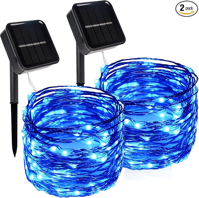 Twinkle Star 2 Pack Outdoor Solar String Lights, Total 80 FT 240 LED Solar Fairy Lights Outside Waterproof 8 Modes, Christmas Tree Light for Patio Garden Party Backyard Wedding Decor Blue