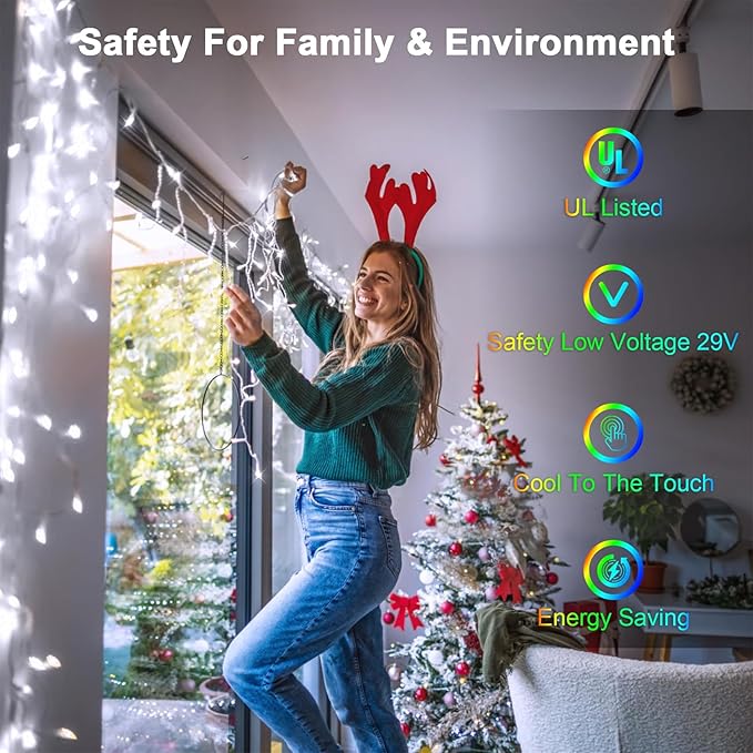 132FT 1332 LED Outdoor Christmas Lights - 296 Ice Drops, 12 Pro Modes with Timer Memory & Brightness, Waterproof Hanging Ice String Light for Holiday Wedding Garden Fence House Decor (Cool White)