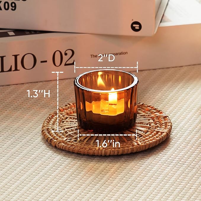 Homemory 24 Pcs Tealight Candle Holders, Amber Votive Candle Holders, Glass Candle Holder for Table Centerpiece, Wedding, Baby Shower, Birthday, Party, Halloween, Christmas