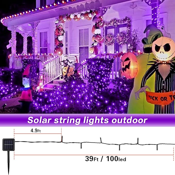 4 Pack Solar String Lights Outdoor, 400 LED Extra-Long 156 FT Solar Lights Outdoor with 8 Lighting Modes, IP65 Waterproof for Halloween, Garedn, Xmas, Balcony, Wedding, Party (Purple)
