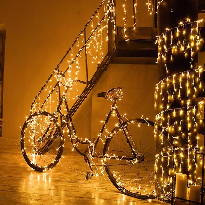99ft Icicle Lights for Outside, Warm White Christmas Outdoor Indoor, 1216 LED Twinkle Strings with 228 Drops for Thanksgiving Room Home Wall Bedroom Window Decorations
