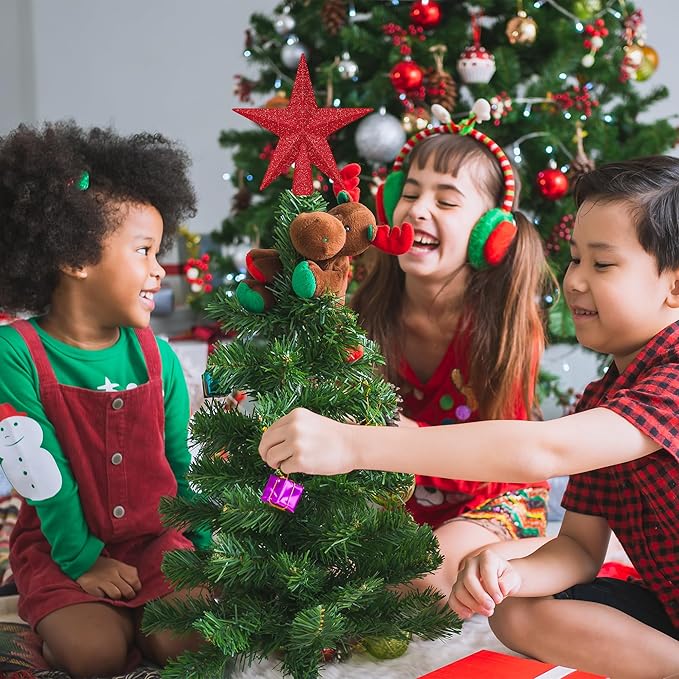 1PCS Star Tree Topper, 4" Red Christmas Tree Topper Glitter Decorations, Mini Bethlehem Star Xmas Shatterproof Tree Decorations, Waterproof Xmas Decor for Holiday Home Indoor/Outdoor Ornament