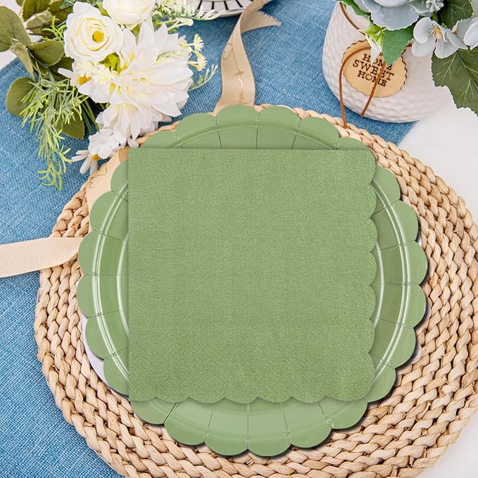 40 Pcs Party Dessert Plates and Napkins Sets Sage Green 9" Paper Plates and 6.5" Napkins Party Supplies Tableware Decoration For Birthday Picnic