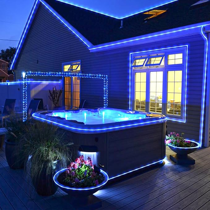 100FT 300 LED Rope Lights Outdoor, Plug in Christmas Rope Lights for Indoor with 8 Modes, Waterproof Connectable String Lights for Outside Patio, Deck, Pool, Stair, Camping Lighting - Blue