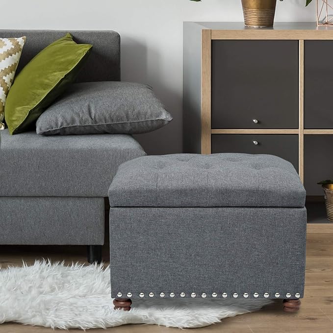 Joveco Storage Ottoman Bench Rectangular Fabric Organization Foot Rest, 24 Inch Modern Tufted Bedroom Foot Stool and Seat for Entryway, Bedroom, Living Room