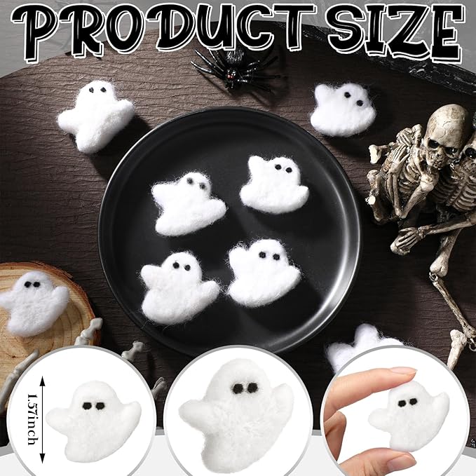 24 Pcs Halloween Felt Ghosts Wool Felted DIY Ornament Ghost for Halloween Party Decoration Home Indoor Outdoor Supplies(White)