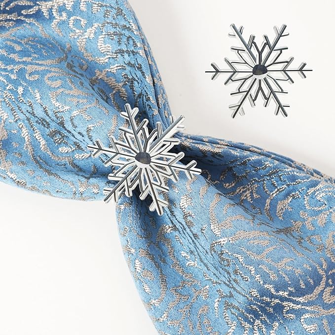 Silver Snowflake Napkin Rings Set of 12 Winter Napkins Ring Retro Serviette Buckles Silver Adornment for Christmas & Winter Dinner Parties | Elegant Holiday Table Decor | Perfect for Family Gatherings