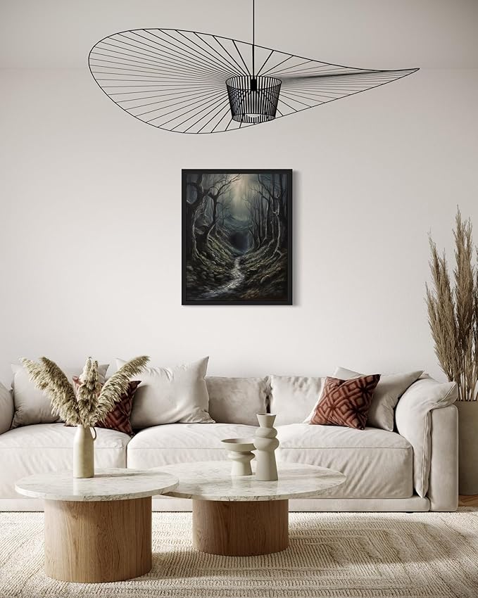 Dark Tunnel Poster Art Print, Halloween Scary Vintage Wall Art Academia Spooky Painting Decoration for Horror Prints, Gothic Posters Bedroom Decor 89 (Dark Tunnel, 16 x 20 inches, Black Frame)