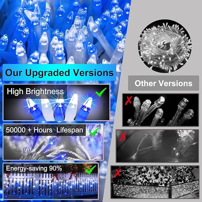 1332 LED 131FT Extra Long Icicle Lights - 296 Drops Waterproof Christmas Lights 12 Modes, Outdoor Christmas Decor for Mall Hotel Fence Holiday Lighting Blue & White