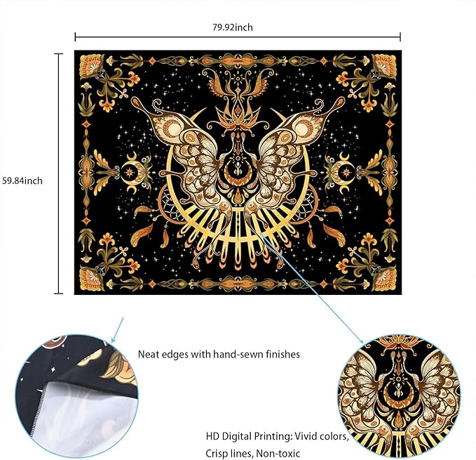 CHDGDHC Butterfly Tapestry - Moth Wall Hanging, UV Resistant, Waterproof, Machine Washable, Lightweight, Psychedelic Bedroom Aesthetic Decor for Bedroom, Living Room, Yoga Room - 79.92x59.84 Inch