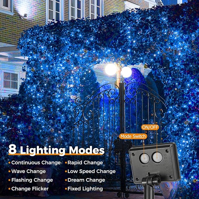 2 Pack Solar String Lights for Outside - 160LED 66FT Solar Fairy Lights Outdoor Waterproof 8 Modes, Copper Wire Solar Powered Twinkle Lights for Tree Garden Christmas Wedding Party Decor, Blue