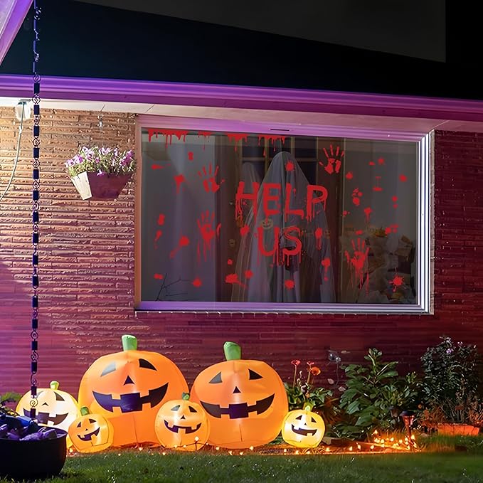 8 Sheets Halloween Bloody Handprint Footprint Floor Stickers Scary Halloween Decorations Self Adhesive Bloody Wall Decal Windows Cling Stickers for Window Floor Glass Bathroom Car Indoor Outdoor Party