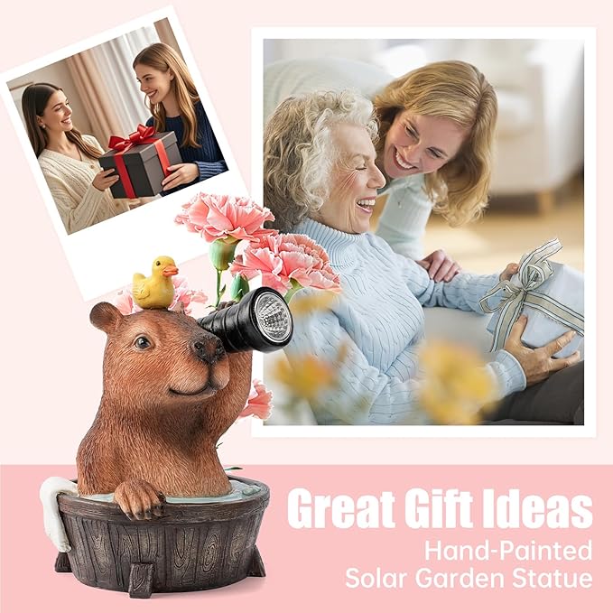 Capybara Solar Garden Statue โ Funny Outdoor Resin Animal Decor with Flashlight & Duck โ Waterproof Yard Lawn Ornament with LED Light โ Solar Powered Figurine for Patio, Porch, Landscape