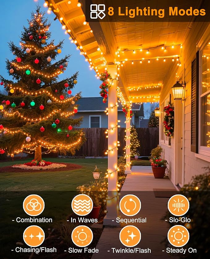 Warm White Christmas Lights Outdoor, 157FT 480 LED Christmas Tree Lights Waterproof, 8 Modes Plug in Fairy String Light for Indoor Party Xmas Tree Wedding Garden Patio Porch Decorations