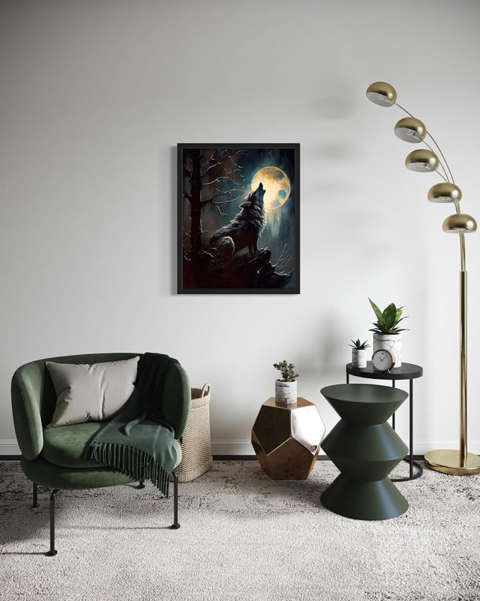 Wolf howling Poster Art Print, Halloween Scary Vintage Wall Art Academia Spooky Painting Decoration for Horror Prints, Gothic Posters Bedroom Decor 89 (Wolf howling, 16 x 20 inches, Unframed)