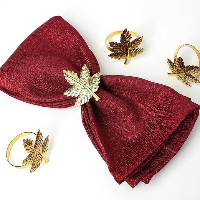 Gold Leaf Maple Napkin Rings Set of 24 Fall Napkins Ring Retro Serviette Buckles Gold Adornment for Thanksgiving Halloween Table Settings