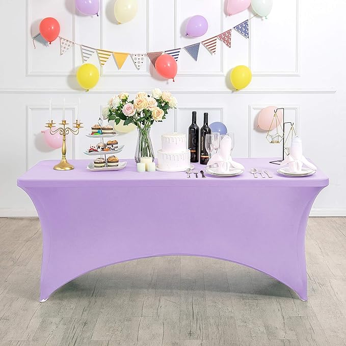 2Pack Spandex Table Cover for 6Ft or 4fT or 8ft Table Universal Fitted Stretch Tablecloth for Party, Banquet, Wedding and Events-Lavender