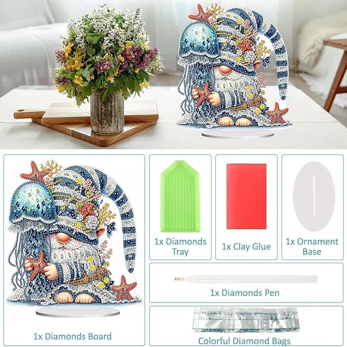 Diamond Painting Kits for Adults Beginners, 5D Full Drill Dwarf Ocean Crystal Art Desktop Ornament, DIY Single Sided Home Office Desk Decor, Creative Craft Gift Set with Tools