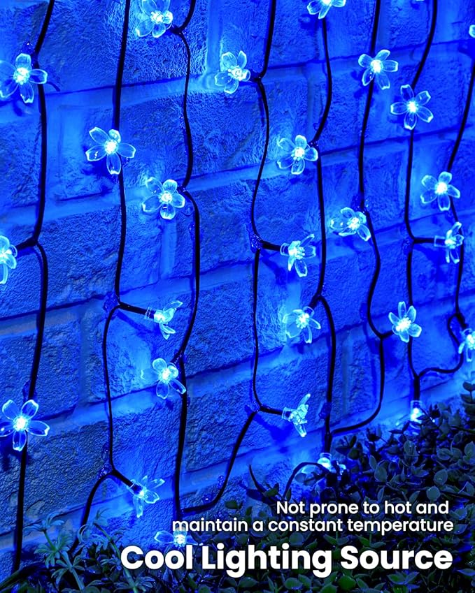 Brightown 60 LED Solar Flower String Lights for Outside Waterproof Fairy Lights for Garden Yard Fence Patio Christmas Tree Wedding Party Decor, Blue