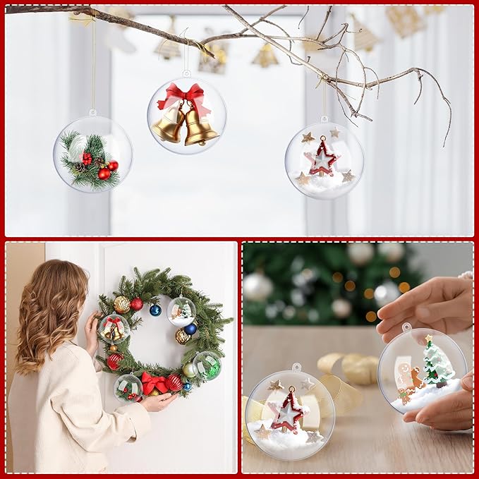 ANVAVO 25 Pieces 10 cm Christmas Clear Plastic Fillable Ball Ornaments DIY Craft Transparent Baubles Shatterproof Christmas Tree Hanging Ornaments for Xmas New Years Birthday Wedding Home Decor
