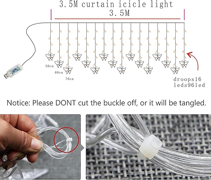 Butterfly Curtain Fairy Lights USB Plug in, 8 Modes 96 LED 11.5FT Firefly Window Twinkle Timer String Lights with Remote for Bedroom Patio Christmas Wedding Party Decoration (Warm White)