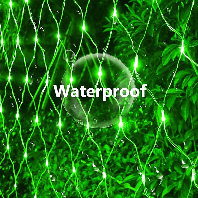 Solar Net Lights Outdoor Mesh Lights Green, Christmas Lights 19 Modes Solar Powered/USB Transparent Wire, 200 LED Fairy Lights for Fence, Garden, Yard, Bushes, Trunk, St. Patrick's Day Decor