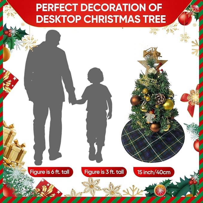 Mini Christmas Tree Skirt 15 Inch – Campbell Clan Tartan Navy Blue and Green Plaid Tree Mat for Small, Pencil, or Desktop Xmas Trees, Scottish Holiday Decor for Desk, Office, Shelf, or Compact Space
