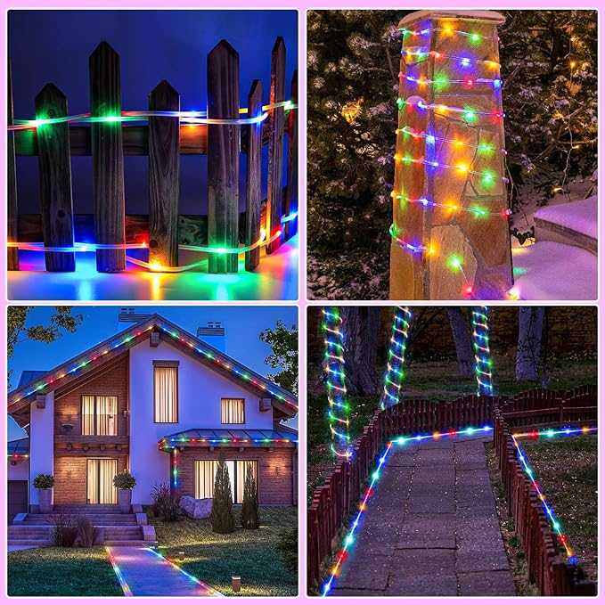 164FT Rope Lights Outdoor, 500 LED Rope Lights Indoor Waterproof, 8 Modes Plug in Connectable String Lights for Outside Garden, Deck, Patio, Pool, Bedroom, Landscape, Party Decorations - Multicolor