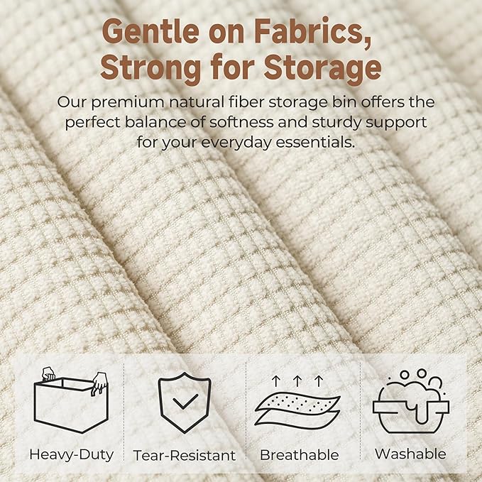 StorageWorks Storage Bins, Shelves Baskets for Organizing, 45L Extra Large Fabric Closet Organizers with Handles, Metal Frame, Beige(Texture), 2-Pack