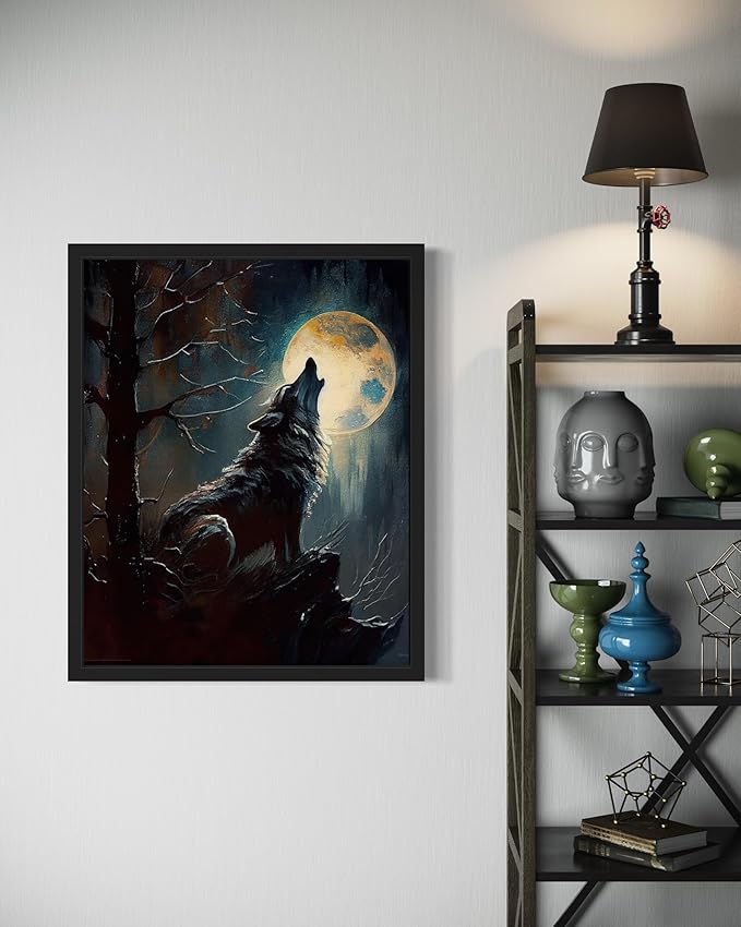 Wolf howling Poster Art Print, Halloween Scary Vintage Wall Art Academia Spooky Painting Decoration for Horror Prints, Gothic Posters Bedroom Decor 89 (Wolf howling, 16 x 20 inches, Unframed)