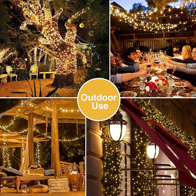 JMEXSUSS 500 LED Warm White Christmas Lights Indoor, 8 Modes Green Wire Christmas Tree Lights Outdoor Waterproof, Twinkle Fairy String Lights Plug in for Xmas Wedding Party Garden Patio