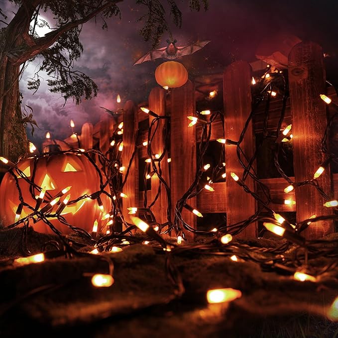 Toodour Candy Corn Halloween Lights, 25ft 100 Count Incandescent Halloween String Lights, UL Certified Connectable Mini Bulbs Yellow & Orange Light for Home, Garden, Porch, Party, Yard, Indoor Decor