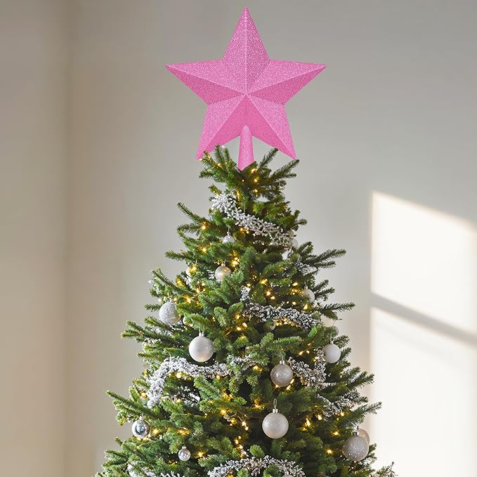 Christmas Tree Topper Decoration, 10" Black Christmas Tree Topper Star Accessories, Large Xmas Glitter Bethlehem Tree Ornament, Waterproof Holiday Xmas Star for Home Indoor Outdoor