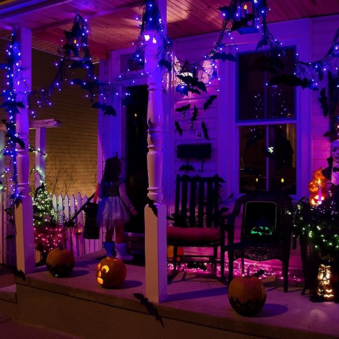 Dazzle Bright Fairy String Lights, 20 FT 60 LED Copper Wire Battery Operated Waterproof Lights, Halloween Decorations for Indoor Home Room Outdoor Garden Patio Party Decor (Purple, 1)