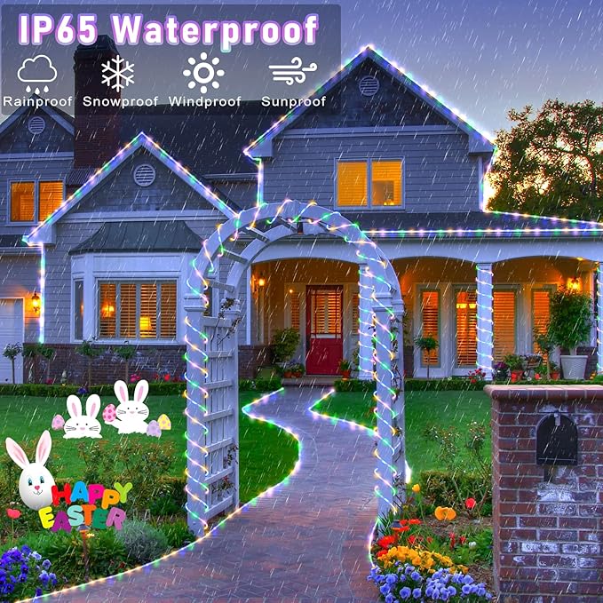 100FT 300 LED Rope Lights Outdoor, Connectable and Flexible Tube Lights with 8 Modes, Waterproof Indoor Rope Lighting for Bedroom, Garden, Patio, Landscape, Pool, Party Decor - Pastel Multicolor