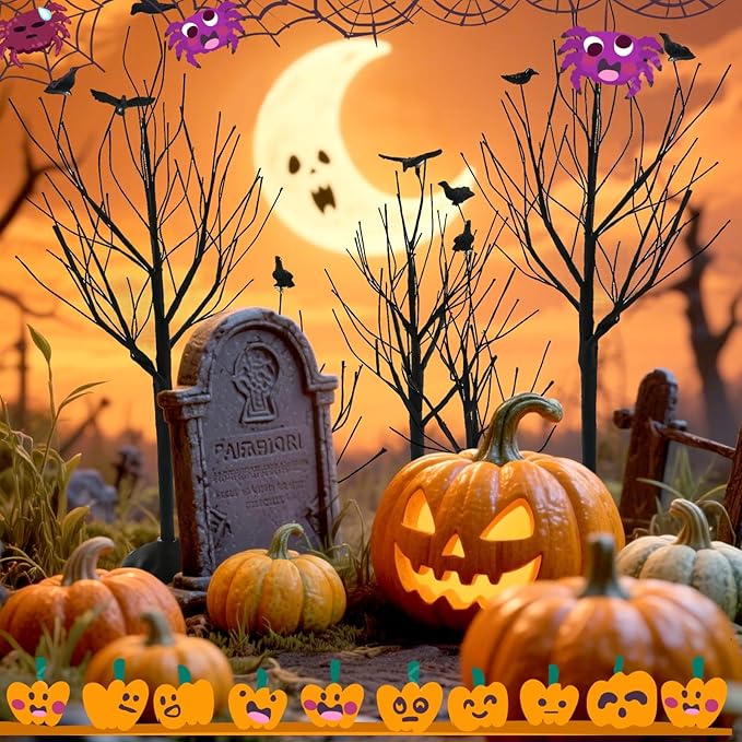Warmtree 6 Pcs Halloween Village Trees Mini Decor Tree Artificial Tabletop Branch Trees, Halloween Village Accessories with Crows Figurine for Holiday Home Garden Office Festival Decor