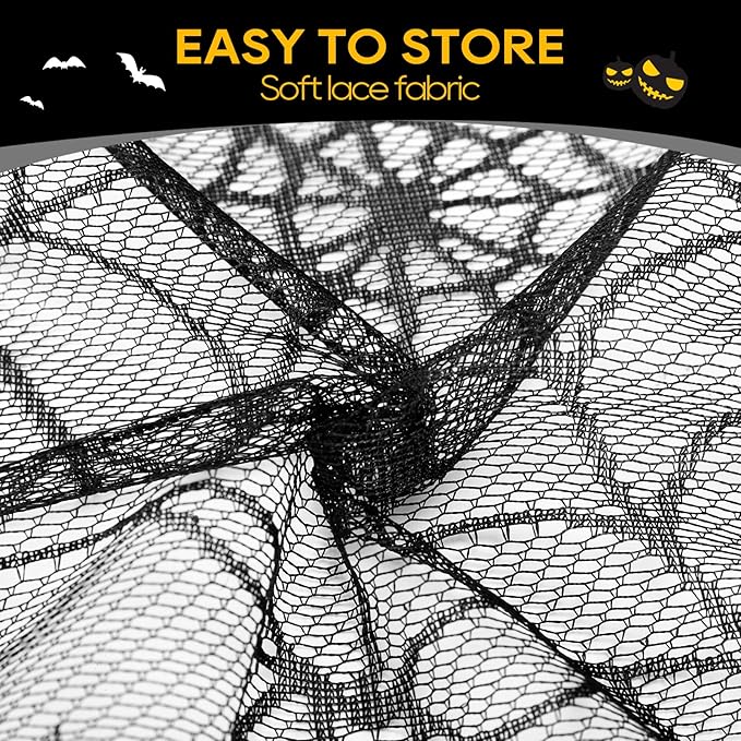 eZAKKA Halloween Table Cloth, 54" x 72" Spider Webs Tablecloths Black Tablecloth Lace Fabric Table Cloths Spooky Cover