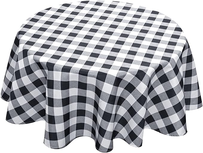 Biscaynebay Fabric Round Tablecloths 60", Black/Grey Scottish Plaid Table Cloth Small Circle Folding Table Covers Water Resistant for Dining, Kitchen, Wedding & Parties, etc