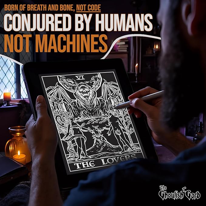 The Lovers Tarot Card Tapestry (Black & White) - Grim Reaper - Gothic Couple Halloween Home Decor Wall Hanging (80" x 68")