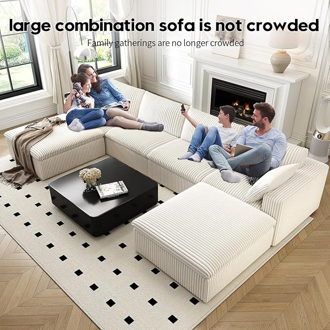157.5" Cloud Couch Oversized Modular Sectional Sofa for Living Room,Modern Sofa with Deep Seat,U-Shape Boneless Couch with 2 Ottoman,Comfy Upholstered Couches for Apartment, Studio, Office,White