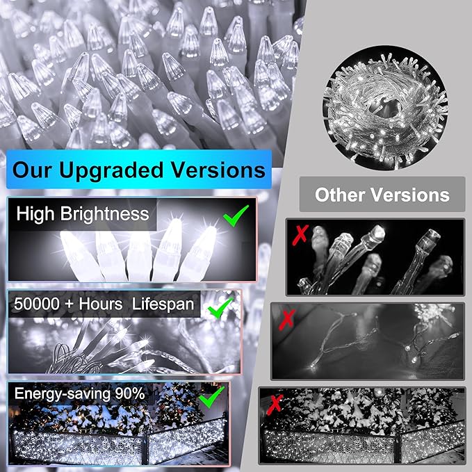 1332 LED 132FT Christmas Lights with 296 Drops, 12 Modes Dimmable Cool White Outdoor Hanging Lights with Timer Memory, Waterproof Curtain Lights for Home Bedroom Indoor Tree Window Roof Fence Wedding