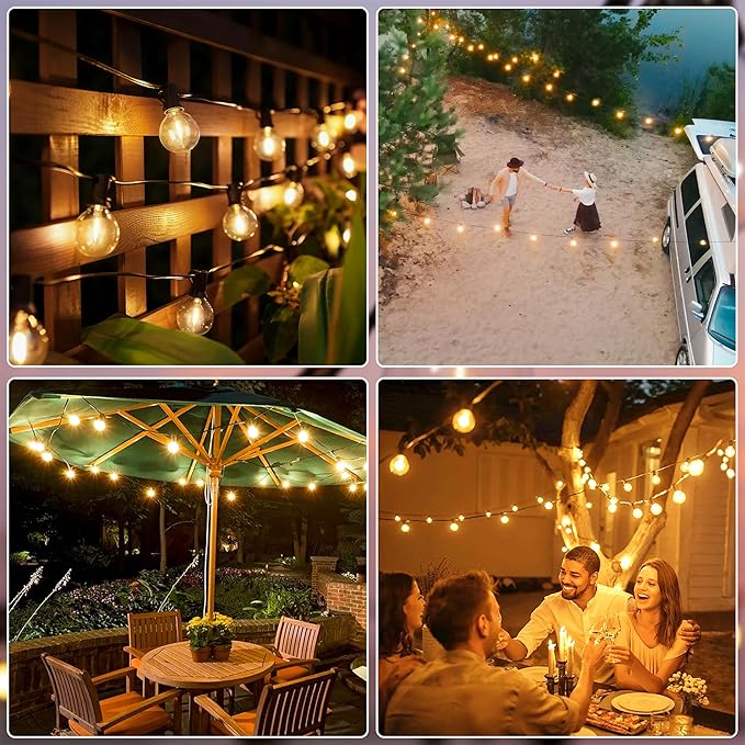 Ollny 35FT Solar Patio Lights, Waterproof Remote Control Dimmable Timers 3Modes Outdoor Light with 15 LED + 1 Spare Shatterproof Bulb, G40 String Lights for Outside Camping Backyard Tree Bistro