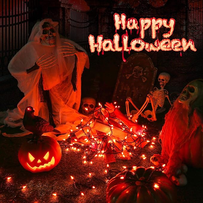 Toodour Orange Halloween Lights, 12.5ft 50 Count Incandescent Halloween String Lights, UL Certified Connectable Mini Bulbs Orange String Light for Home, Garden, Porch, Party, Indoor Decorations
