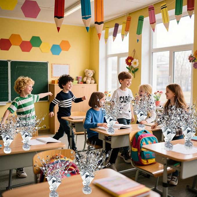 6 Pack Metallic Foil Spray Centerpiece Star Table Decoration Burst Table Centerpieces for Birthday Wedding Anniversary Graduation Holiday Party Supplies Decor, Silver