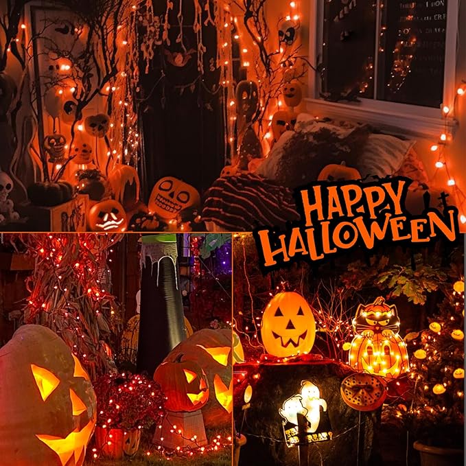 Halloween Lights Orange Lights, 25FT 100 Count Incandescent Connectable Fall Light, 120V UL Listed Waterproof Halloween Decorations for Autumn Indoor Outdoor Party Home Garden Yard Decor
