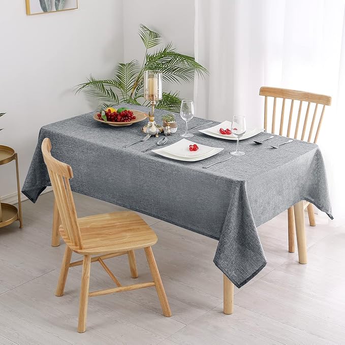 Hiasan Faux Linen Rectangle Tablecloth - Wrinkle and Stain Resistant Washable Table Cloth for Kitchen Dining Room Holiday Table Cover for Dinner, Grey, 60 x 140 Inch