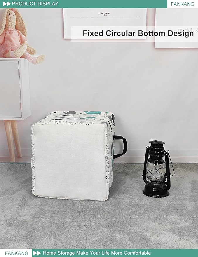 FANKANG Square Nursery Hamper Storage Bins Canvas Laundry Basket Foldable with Waterproof PE Coating Storage Baskets Gift Baskets for Children, Office, Bedroom, Clothes(Square-whales )