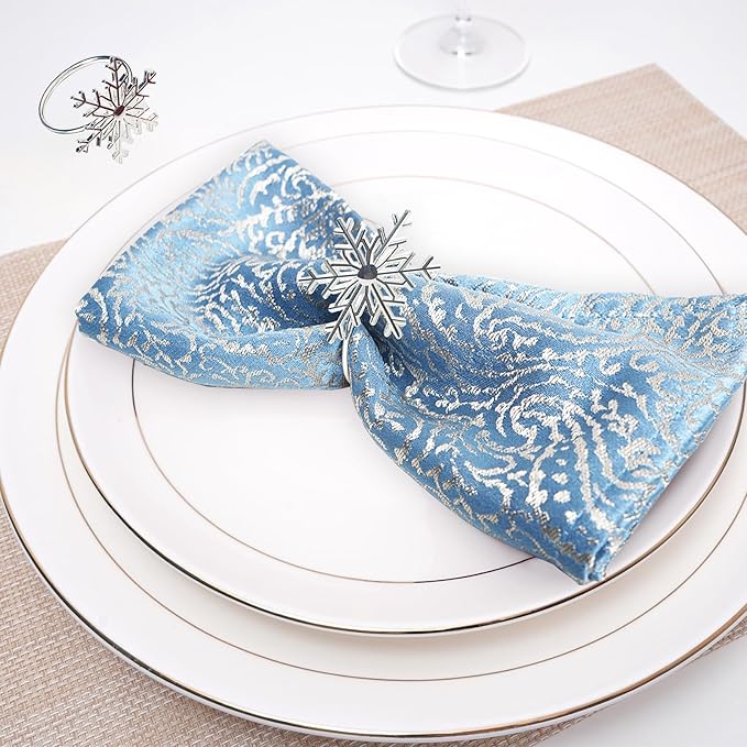 Silver Snowflake Napkin Rings Set of 6 Winter Napkins Ring Retro Serviette Buckles Silver Adornment for Christmas & Winter Dinner Parties | Elegant Holiday Table Decor | Perfect for Family Gatherings