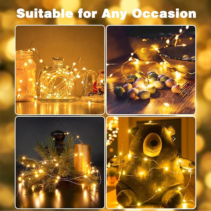6 Pack Fairy Lights Battery Operated with Remote Control Timer, 26 FT 80 LED String Lights Outdoor Indoor, 8 Mode Twinkle Lights for Christmas Party Wedding Birthday Bedroom Decorations (Warm White)
